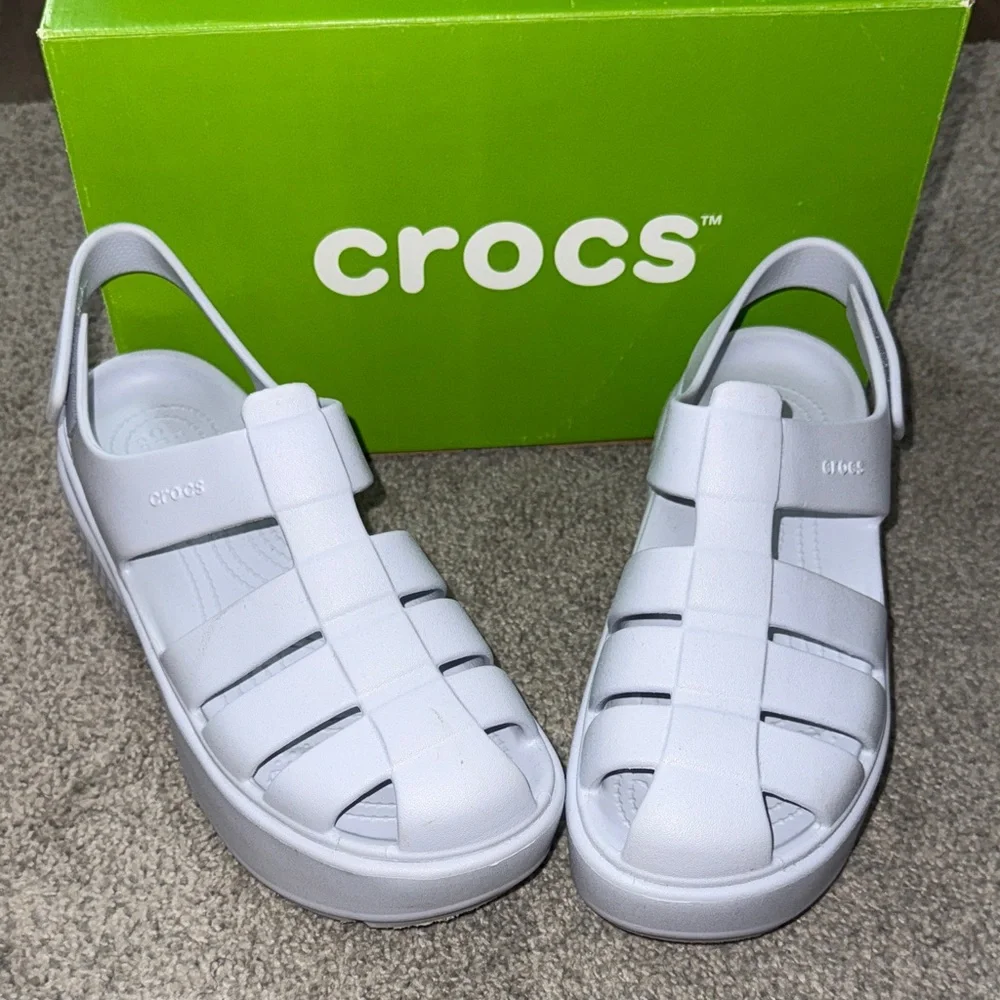CROCS White/Gray Strap Sandals - Picture 3 of 8